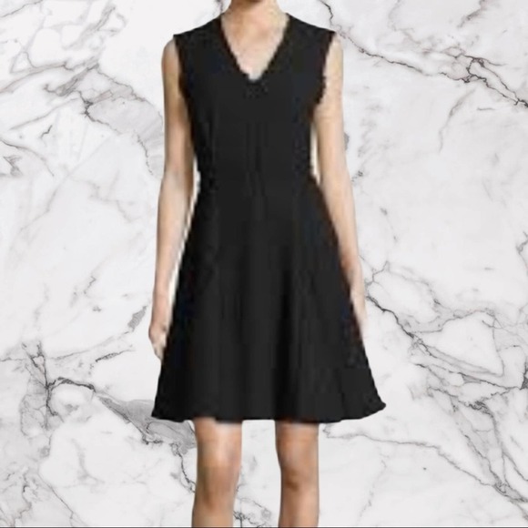 NWT Rebecca Taylor V-neck fringe trim dress black